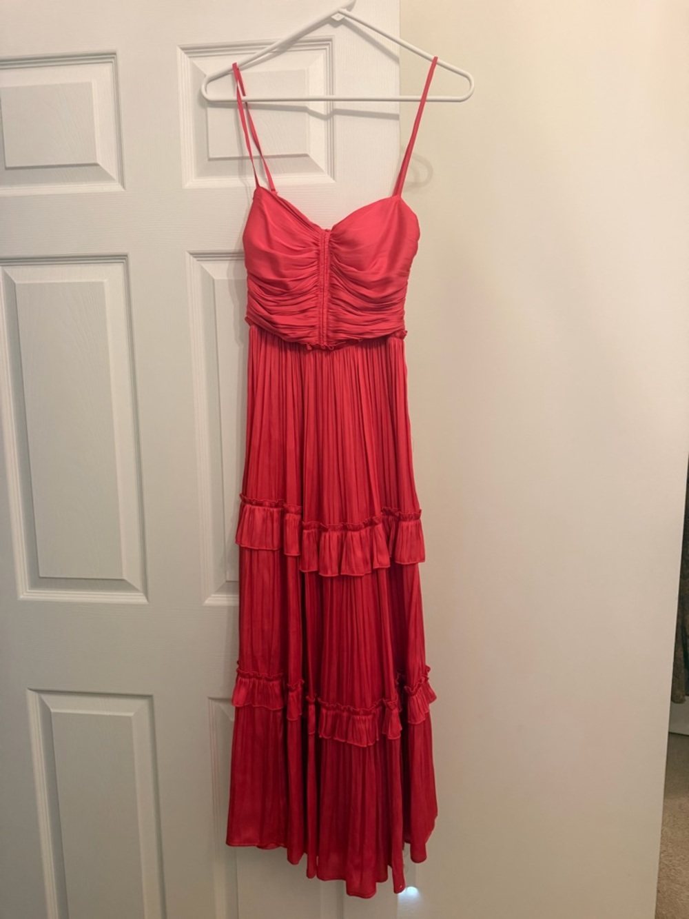 Aqua Coral Pink Spaghetti Strap Tiered Maxi Dress